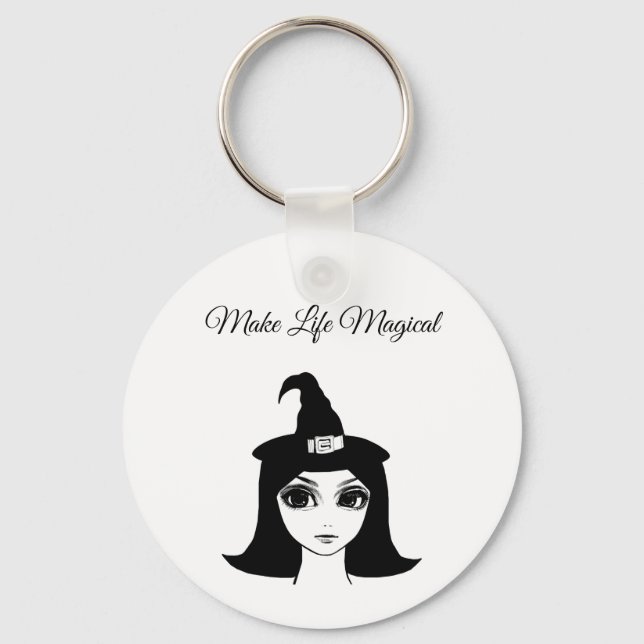 cute big eye witch girl fantasy fairytale art  key ring (Front)