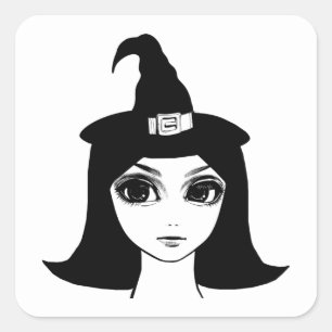 cute big eye witch girl fantasy fairytale art square sticker
