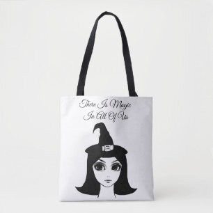 cute big eye witch girl fantasy fairytale art tote bag