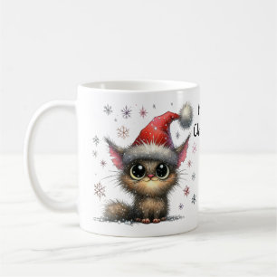 Cute Big-eyed Cat in a Christmas Santa Hat Coffee Mug