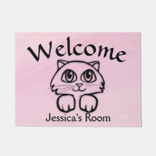 Cute Big Eyed Cat Peeking Pink Personalised Doormat