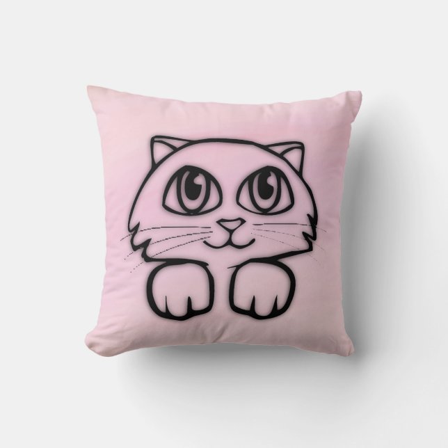 Cute  Big Eyed Cat Pink Cushion (Front)