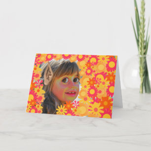 Cute Big eyed Elf girl Flowers Greeting Card