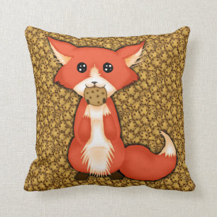 Cute Big Eyed Fox Eating A Cookie Cushion