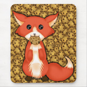 Cute Big Eyed Fox Eating A Cookie Mouse Mat