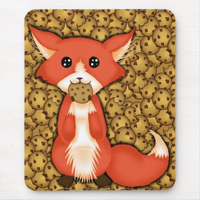 Cute Big Eyed Fox Eating A Cookie Mouse Mat (Front)