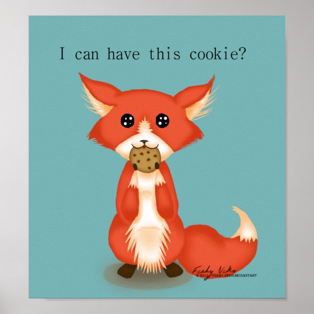 Cute Big Eyed Fox Eating A Cookie Poster (Front)