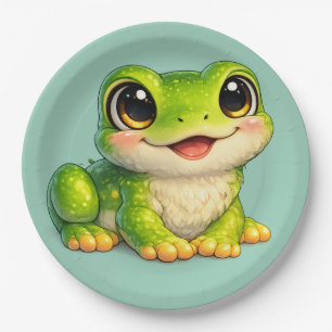 Cute Big-Eyed Frog Kawaii Animal Design Paper Plate