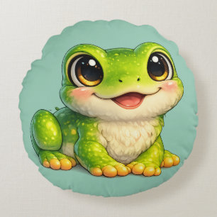 Cute Big-Eyed Frog Kawaii Animal Design Round Cushion