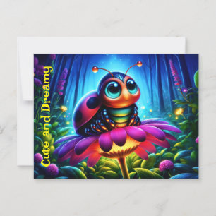 Cute big-eyed Ladybug with a mystical glow Postcard
