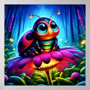 Cute big-eyed Ladybug with a mystical glow Poster
