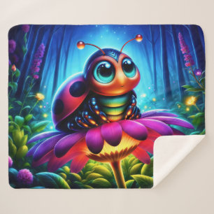 Cute big-eyed Ladybug with a mystical glow Sherpa Blanket