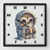 Cute Big-Eyed Owl Holding a Coffee