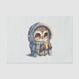 Cute Big-Eyed Owl Holding a Coffee Tissue Paper