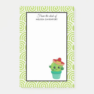 Cute Big-Eyed Smiling Cactus in Red Sombrero Post-it Notes