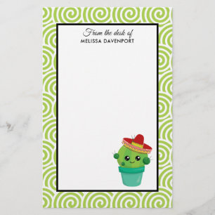 Cute Big-Eyed Smiling Cactus in Red Sombrero Stationery