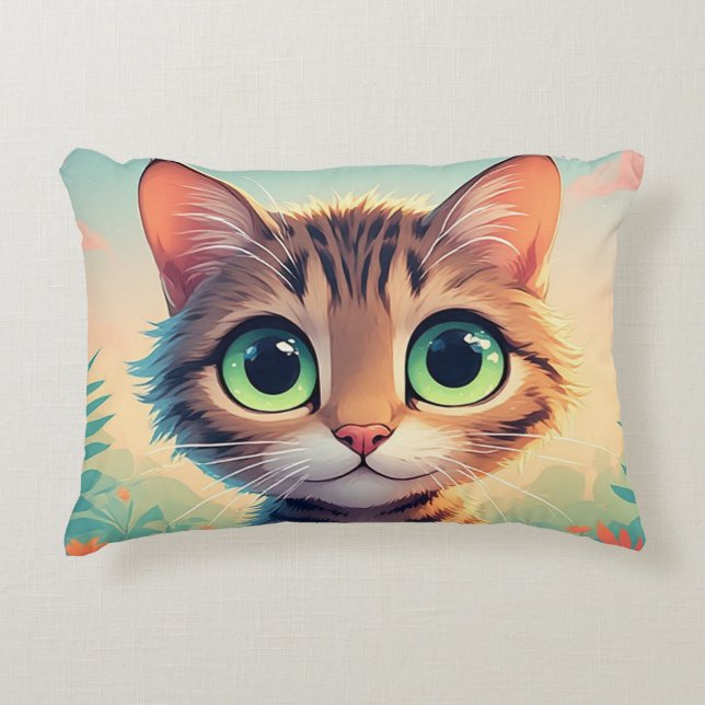 Cute Big-Eyed Tabby Kitten Decorative Cushion (Front)