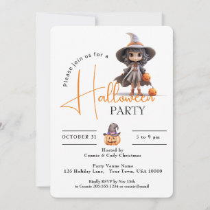 CUTE BIG EYED WITCH, HALLOWEEN PARTY INVITATION