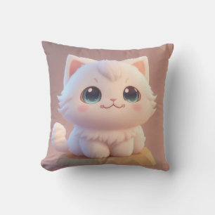 Cute Big Eyes Fluffy White Kitten Cushion