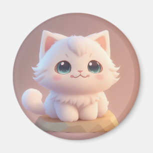 Cute Big Eyes Fluffy White Kitten Magnet