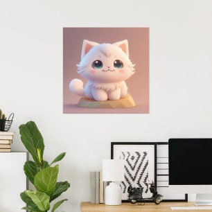 Cute Big Eyes Fluffy White Kitten Poster