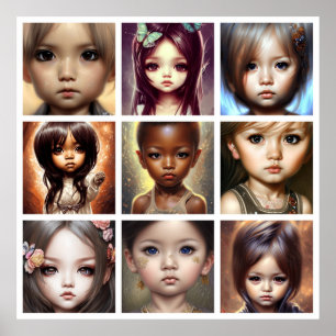 Cute big eyes girl boy Toddlers Modern Art 9 Poster