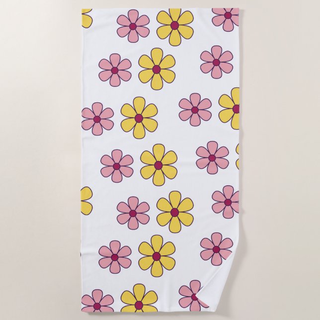 Cute big flowers beach towel (Front)