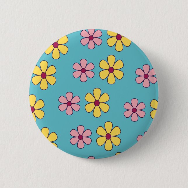 Cute big flowers pattern 6 cm round badge (Front)