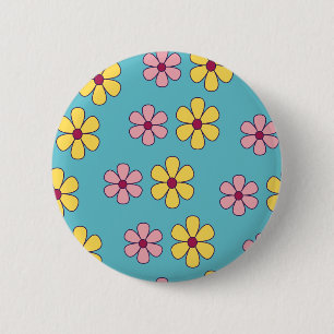 Cute big flowers pattern 6 cm round badge