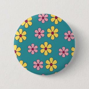 Cute big flowers pattern 6 cm round badge
