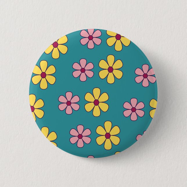 Cute big flowers pattern 6 cm round badge (Front)