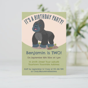 Cute big gorilla personalised cartoon birthday invitation