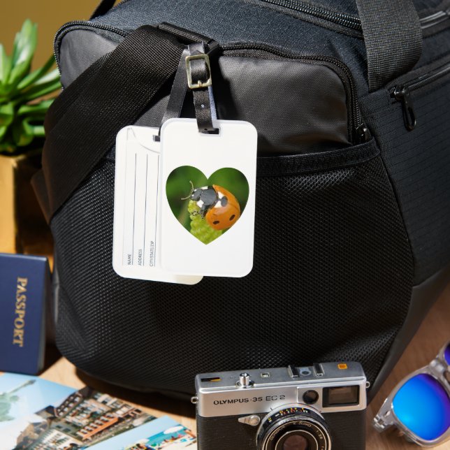 Cute Big Ladybug In A Heart Luggage Tag (Front & Back)