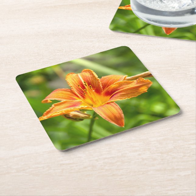 Cute big Lily flower photo Square Paper Coaster (Angled)