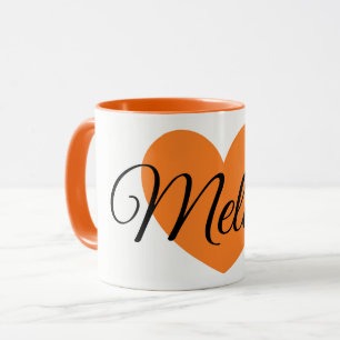 Cute Big Orange Heart Print Personalised Coffee Mug