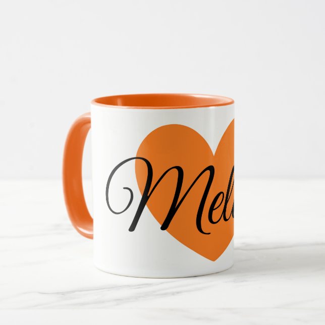 Cute Big Orange Heart Print Personalised Coffee Mug (Front Left)