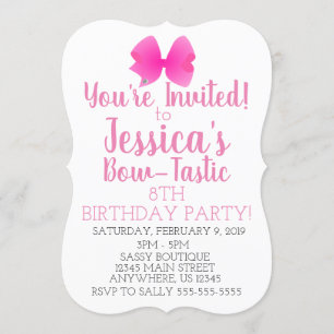 Cute Big Pink Girly Bow Bow-Tastic Birthday Party Invitation
