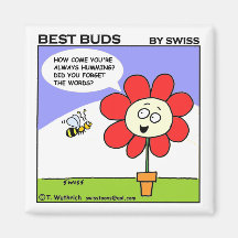 Cute Big Red Flower and Bumble Bee Cartoon