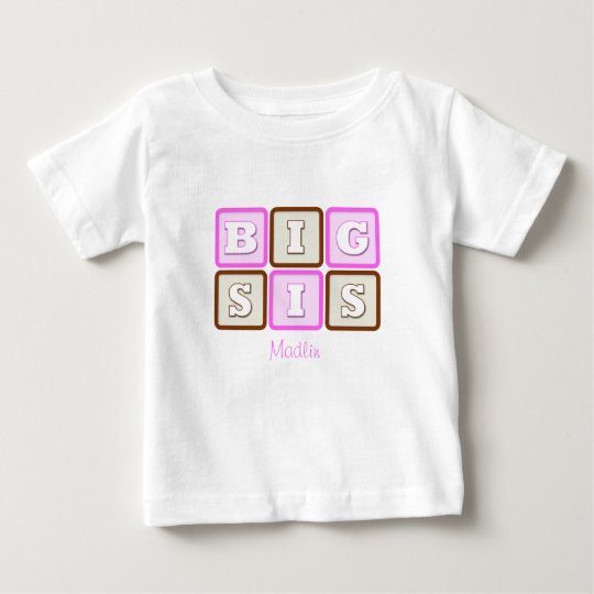 Cute Big Sis Word Block with Name Baby T-Shirt
