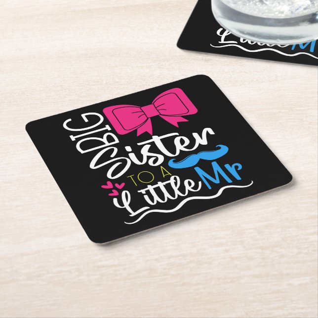 Cute Big Sister to a Little Mister for New Sisters Square Paper Coaster (Angled)
