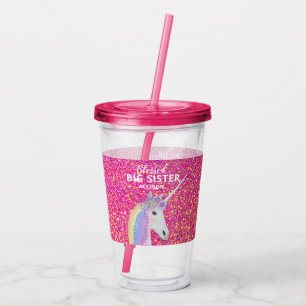 Cute Big Sister Unicorn Pink Glitter Personalized Acrylic Tumbler