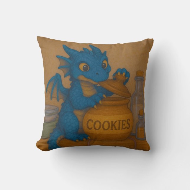 Cute bigeye baby blue storm dragon cookies fantasy cushion (Front)