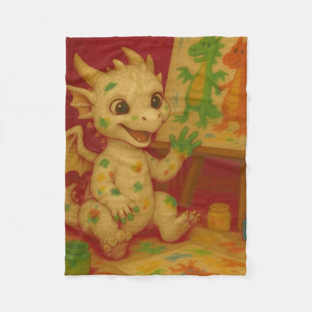 cute bigeye white baby frost dragon finger-paintin fleece blanket (Front)