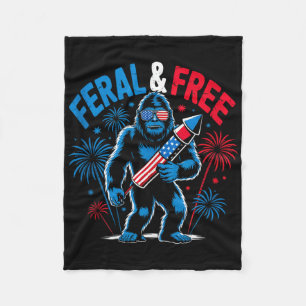 Cute Bigfoot Feral But Free 4th Of July Youth Men Fleece Blanket