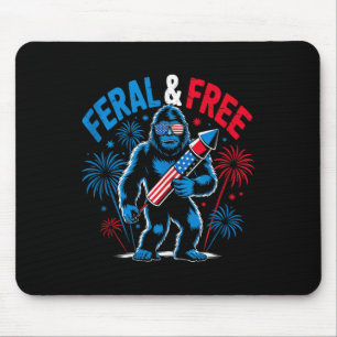 Cute Bigfoot Feral But Free 4th Of July Youth Men Mouse Mat