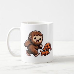Cute Bigfoot Walking Cute Dachshund  Coffee Mug