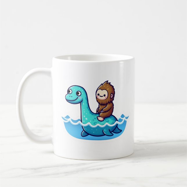 Cute Bigfoot with Cute Loch Ness  Coffee Mug (Left)