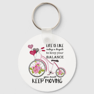 cute bike life inspiration word art key ring