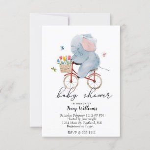 Cute bike riding elephant invitation