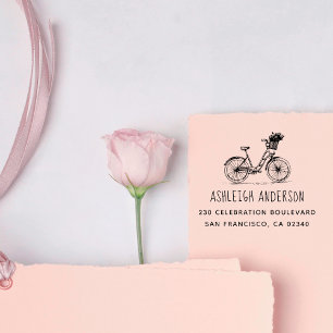 Cute Bike With Flowers Custom Name Return Address Self-inking Stamp